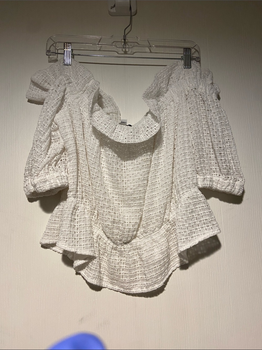 Xpress White Off-Shoulder Eyelet Peplum Top Size Large